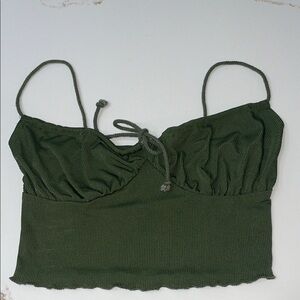 SHEIN Green Ribbed Ruched Tie Front Camisole Crop Top ~ 2